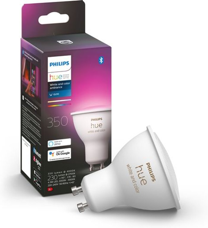 Currys Business | PHILIPS HUE PHILIPS HUE White & Colour Ambiance Bluetooth LED Bulb - GU10 PHILIPS HUE PHILIPS HUE White & Colour Ambiance Bluetooth LED Bulb - GU10