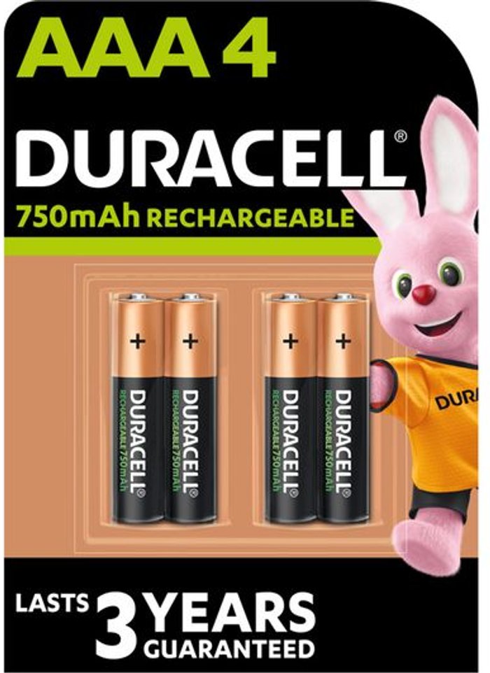 Currys Business | Duracell DURACELL HR03/DC2400 AAA NiMH Rechargeable Batteries - Pack of 4 Duracell DURACELL HR03/DC2400 AAA NiMH Rechargeable Batteries - Pack of 4