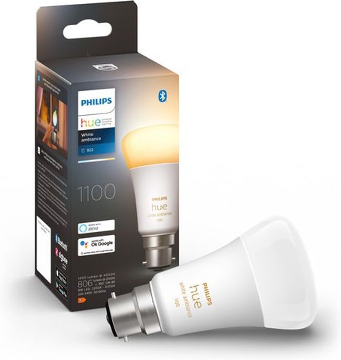 Currys Business | PHILIPS HUE PHILIPS HUE White Ambiance Bluetooth LED Bulb - B22, 1100 Lumens PHILIPS HUE PHILIPS HUE White Ambiance Bluetooth LED Bulb - B22, 1100 Lumens