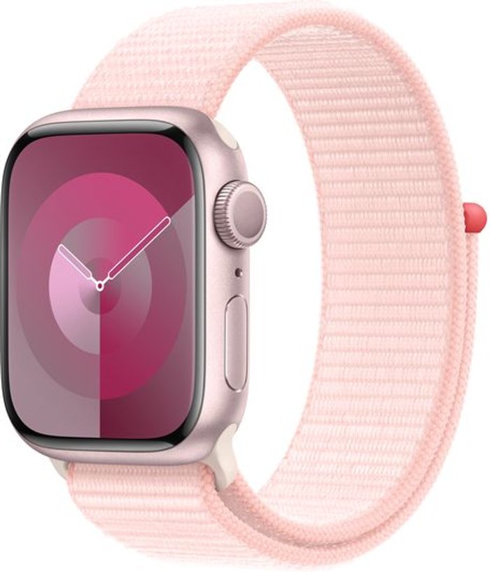 Currys Business | Apple APPLE Watch Series 9 - 41 mm Pink Aluminium Case with Light Pink Sport Loop, Pink Apple APPLE Watch Series 9 - 41 mm Pink Aluminium Case with Light Pink Sport Loop, Pink