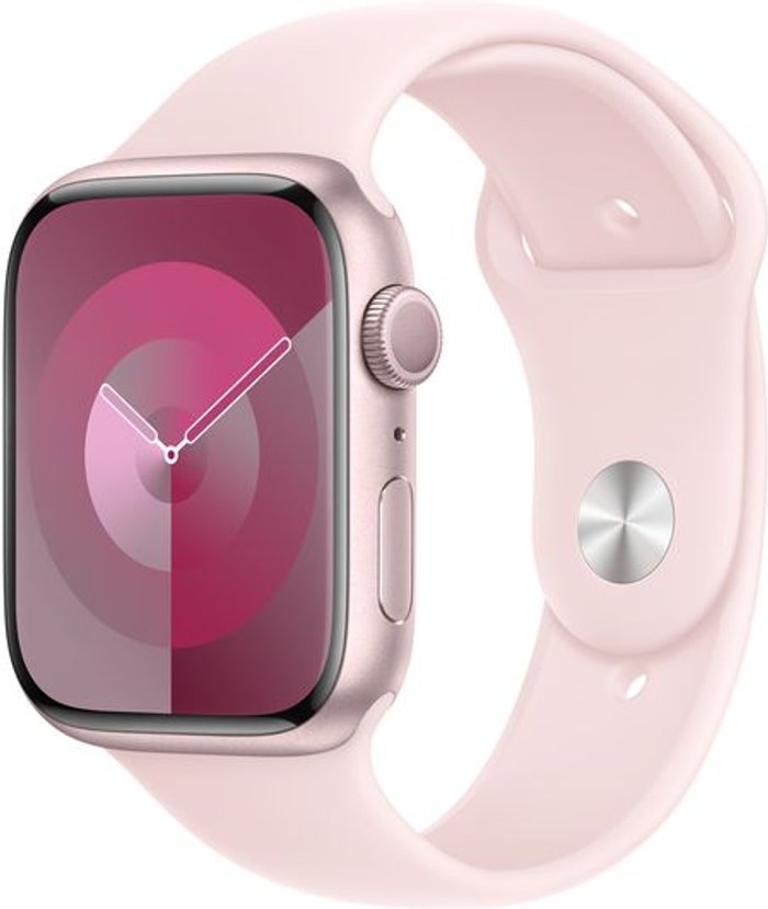 Currys Business | Apple APPLE Watch Series 9 - 45 mm Pink Aluminium Case with Light Pink Sport Band, M/L, Pink Apple APPLE Watch Series 9 - 45 mm Pink Aluminium Case with Light Pink Sport Band, M/L, Pink