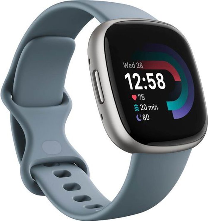 Currys Business | Fitbit FITBIT Versa 4 with Amazon Alexa - Waterfall Blue & Platinum Fitbit FITBIT Versa 4 with Amazon Alexa - Waterfall Blue & Platinum