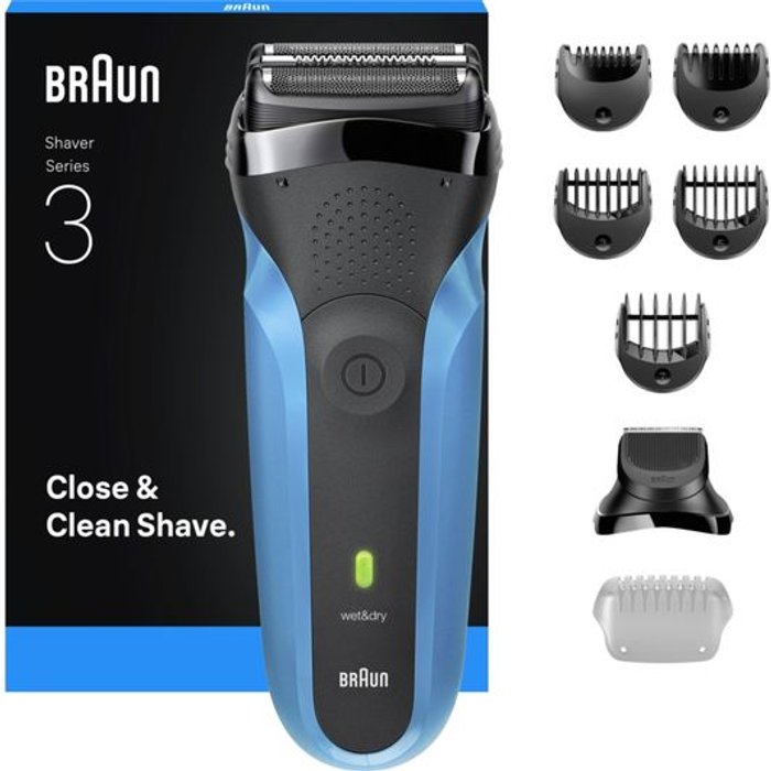 Currys Business | Braun BRAUN Series 3 310BT Wet & Dry Shaver - Blue & Black Braun BRAUN Series 3 310BT Wet & Dry Shaver - Blue & Black