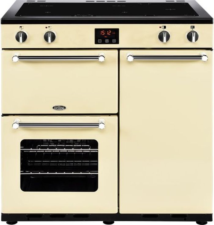 Currys Business | Belling BELLING Kensington 90 cm Electric Induction Range Cooker - Cream & Chrome, Cream Belling BELLING Kensington 90 cm Electric Induction Range Cooker - Cream & Chrome, Cream