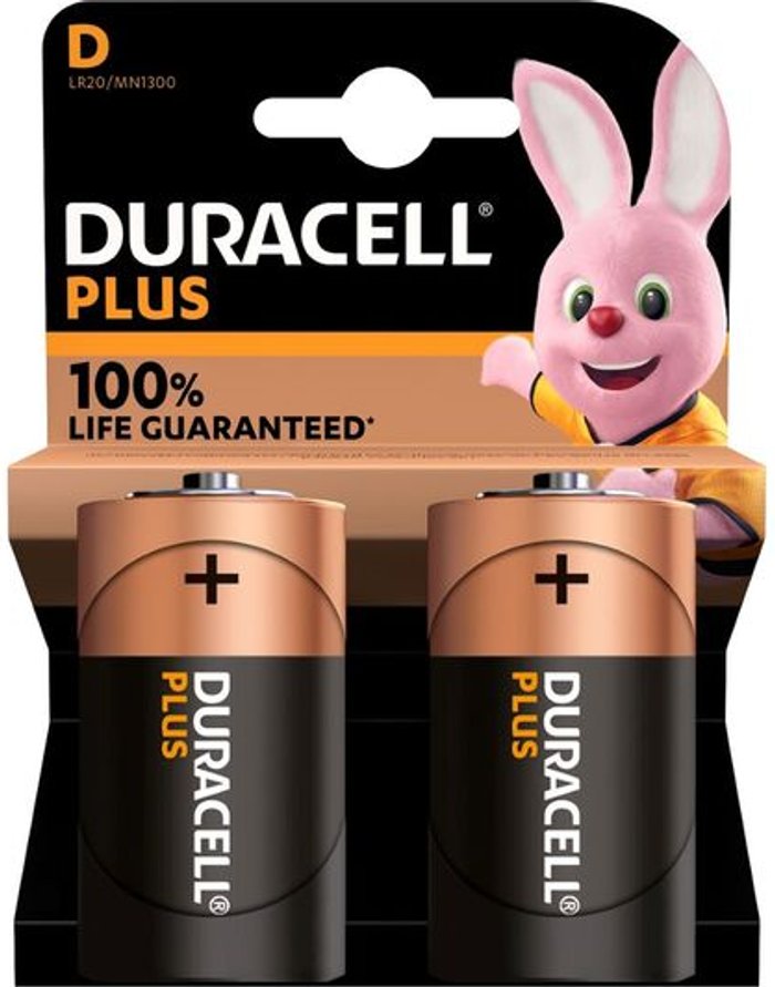 Currys Business | Duracell DURACELL Plus D Alkaline Batteries - Pack of 2 Duracell DURACELL Plus D Alkaline Batteries - Pack of 2