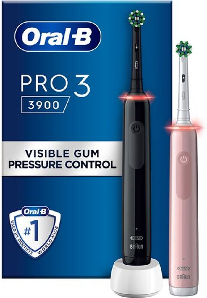 Currys Business | Oral B ORAL B Pro 3 3900 Electric Toothbrush - Twin Pack Oral B ORAL B Pro 3 3900 Electric Toothbrush - Twin Pack