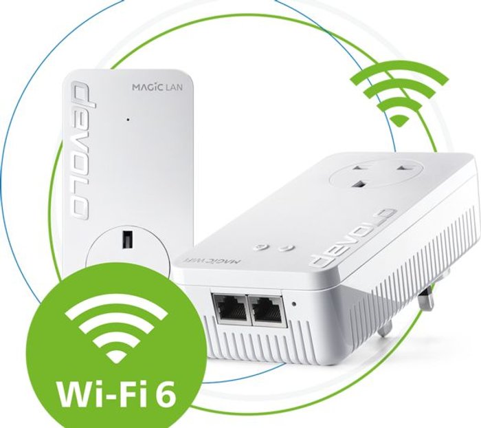 Currys Business | Devolo DEVOLO Magic 2 8818 WiFi 6 Powerline Starter Kit - Twin Pack, White Devolo DEVOLO Magic 2 8818 WiFi 6 Powerline Starter Kit - Twin Pack, White