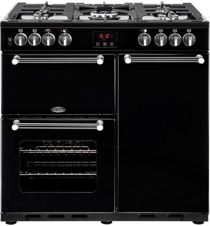 Currys Business | Belling BELLING Kensington 90DFT 90 cm Dual Fuel Range Cooker - Black Belling BELLING Kensington 90DFT 90 cm Dual Fuel Range Cooker - Black