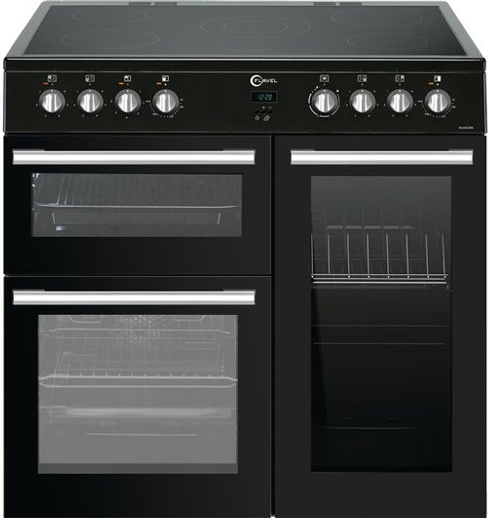 Currys Business | Flavel FLAVEL MLN9CRK 90 cm Electric Ceramic Range Cooker - Black, Black Flavel FLAVEL MLN9CRK 90 cm Electric Ceramic Range Cooker - Black, Black