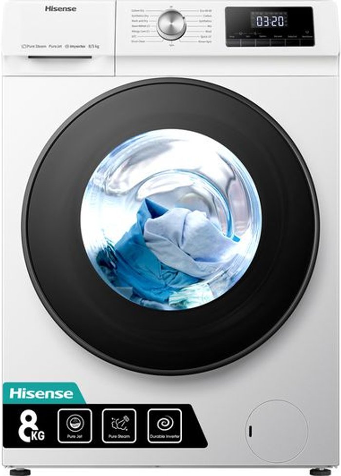 Currys Business | Hisense HISENSE WDQA8014EVJM 8 kg Washer Dryer - White Hisense HISENSE WDQA8014EVJM 8 kg Washer Dryer - White