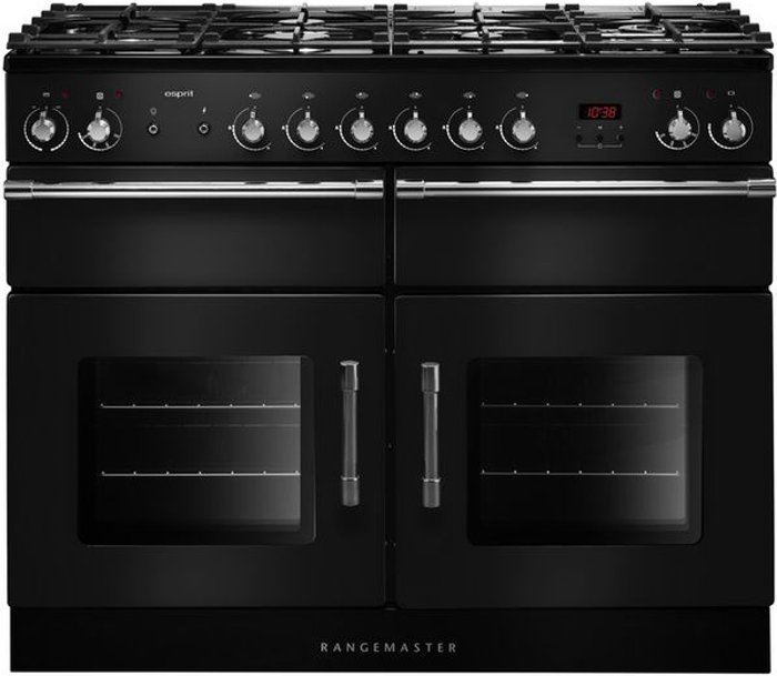 Currys Business | Rangemaster RANGEMASTER Esprit ESP110DFFBL/C 110 Dual Fuel Range Cooker - Black Rangemaster RANGEMASTER Esprit ESP110DFFBL/C 110 Dual Fuel Range Cooker - Black