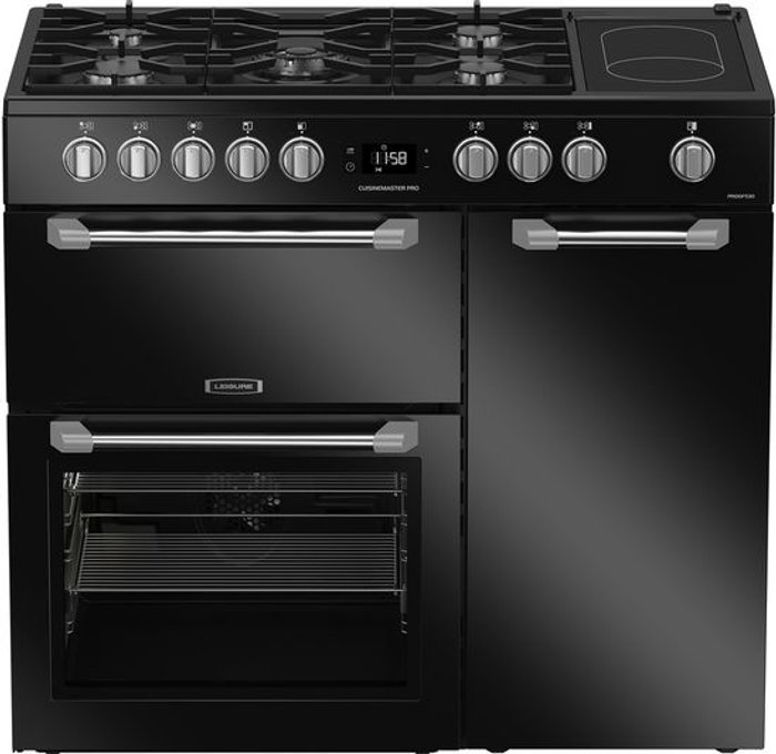 Currys Business | Leisure LEISURE PR100F530K 100 cm Dual Fuel Range Cooker - Black, Black Leisure LEISURE PR100F530K 100 cm Dual Fuel Range Cooker - Black, Black