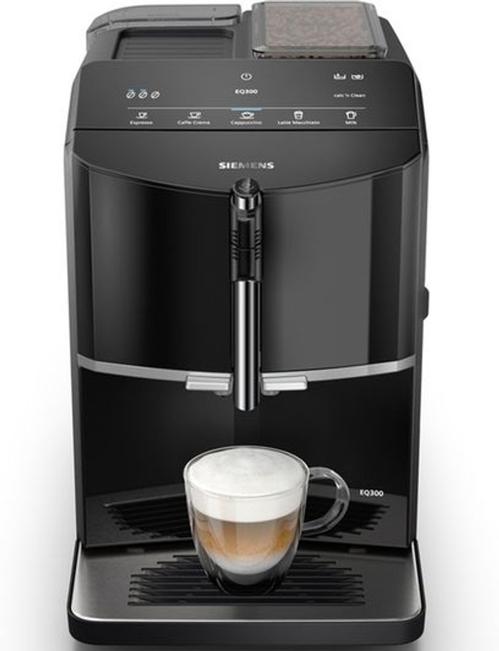 Currys Business | Siemens SIEMENS EQ300 Bean to Cup Fully Automatic Freestanding Coffee Machine - Piano Black, Black Siemens SIEMENS EQ300 Bean to Cup Fully Automatic Freestanding Coffee Machine - Piano Black, Black
