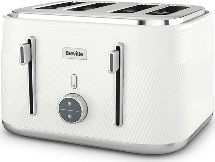 Currys Business | Breville BREVILLE Obliq VTT974 4-Slice Toaster - White & Silver Breville BREVILLE Obliq VTT974 4-Slice Toaster - White & Silver