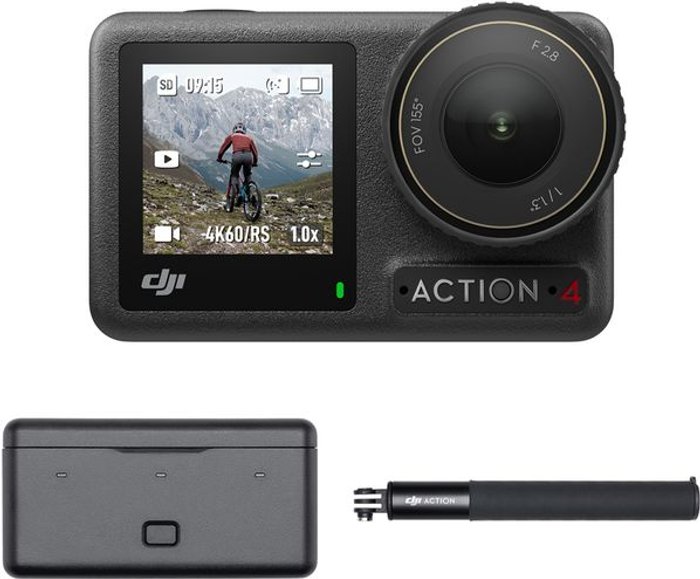 Currys Business | DJI DJI Osmo Action 4 Adventure Combo 4K Ultra HD Action Camera - Black, Black DJI DJI Osmo Action 4 Adventure Combo 4K Ultra HD Action Camera - Black, Black
