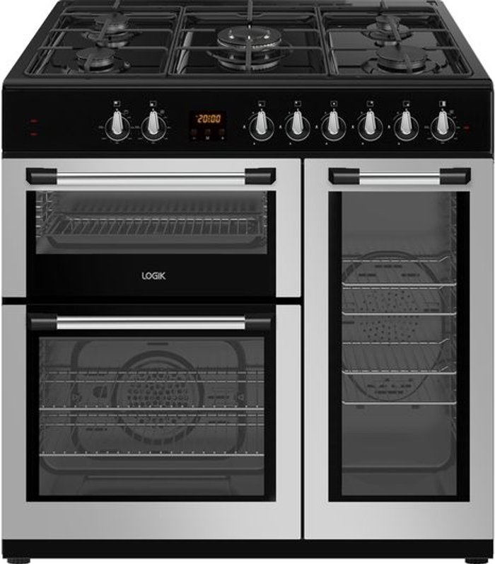 Currys Business | Logik LOGIK LRC90S21 90 cm Dual Fuel Range Cooker - Silver Logik LOGIK LRC90S21 90 cm Dual Fuel Range Cooker - Silver