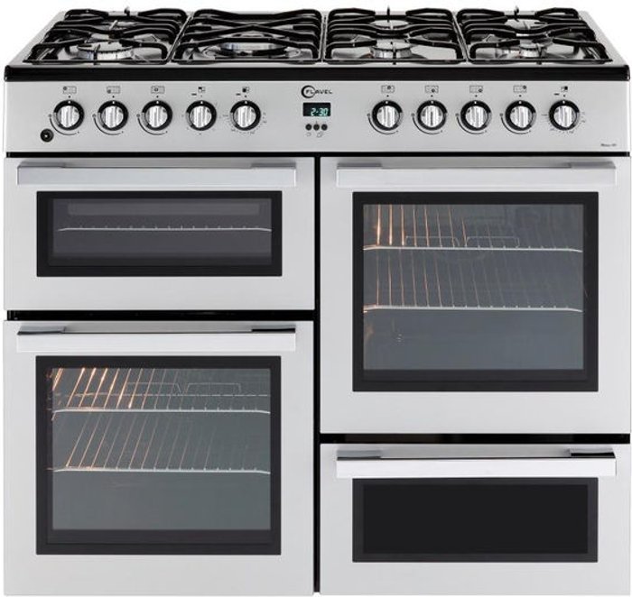 Currys Business | Flavel FLAVEL MLN10FRS Dual Fuel Range Cooker - Silver & Chrome, Silver/Grey Flavel FLAVEL MLN10FRS Dual Fuel Range Cooker - Silver & Chrome, Silver/Grey
