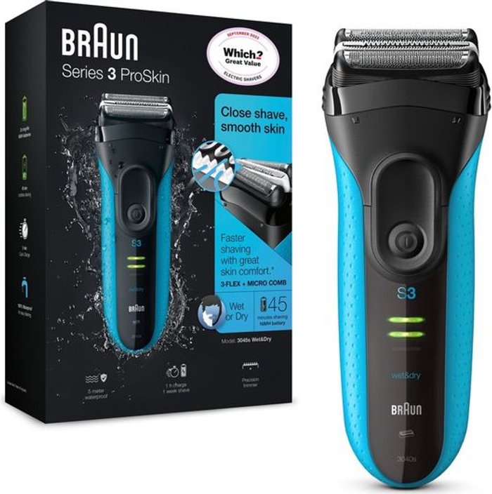 Currys Business | Braun BRAUN Series 3 ProSkin 3040s Wet & Dry Foil Shaver - Black Braun BRAUN Series 3 ProSkin 3040s Wet & Dry Foil Shaver - Black