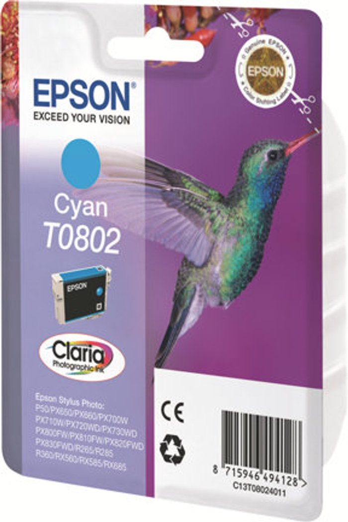 Currys Business | Epson Epson T0802 - cyan - original - ink cartridge Epson Epson T0802 - cyan - original - ink cartridge