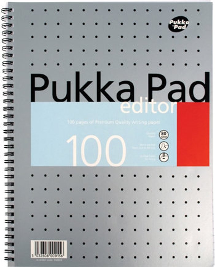 Currys Business | Pukka Pukka Pad Ruled Metallic Wirebound Editor Notepad 100 Pages A4 Silver (Pack of 3) EM003 Pukka Pukka Pad Ruled Metallic Wirebound Editor Notepad 100 Pages A4 Silver (Pack of 3) EM003