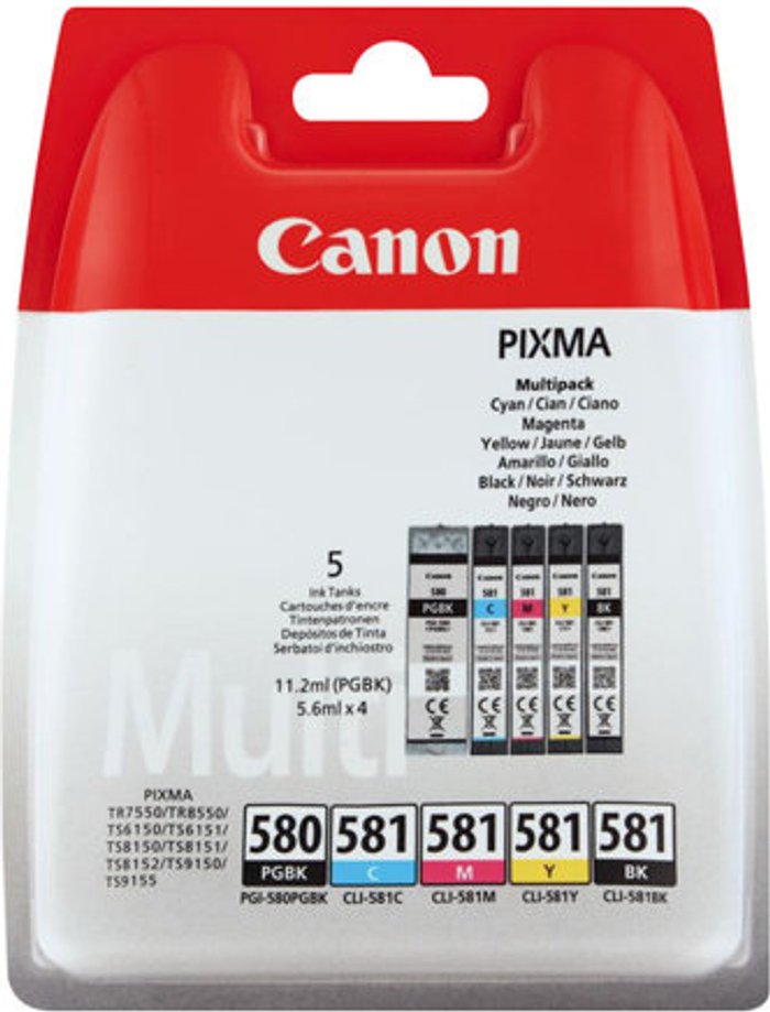 Currys Business | Canon Canon PGI-580BK/CLI-581 BK/C/M/Y Pigment & Ink Cartridge Multi Pack Canon Canon PGI-580BK/CLI-581 BK/C/M/Y Pigment & Ink Cartridge Multi Pack