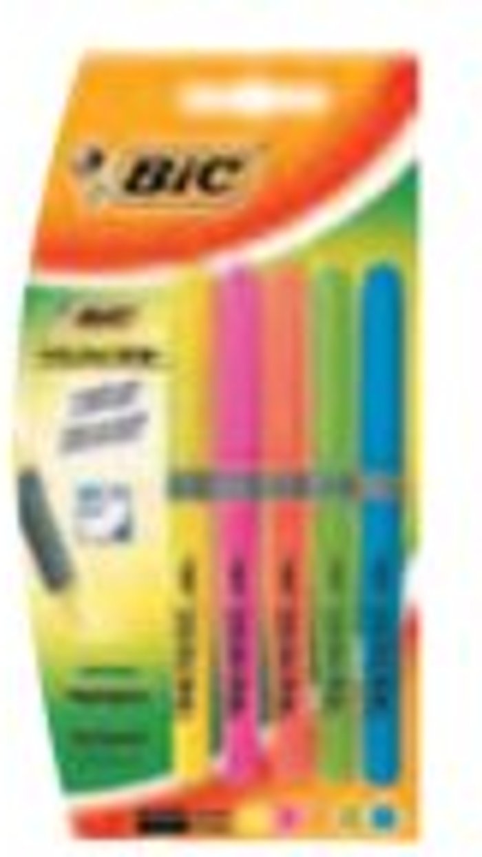 Currys Business | Bic BIC Chisel Tip Highlighter Grip Assorted (Pack of 5) 894324 Bic BIC Chisel Tip Highlighter Grip Assorted (Pack of 5) 894324