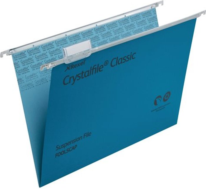 Currys Business | ACCO-REXEL Rexel Crystalfile Classic - hanging file - for A4 - capacity: 150 sheets - tabbed - blue (pack of 50) ACCO-REXEL Rexel Crystalfile Classic - hanging file - for A4 - capacity: 150 sheets - tabbed - blue (pack of 50)