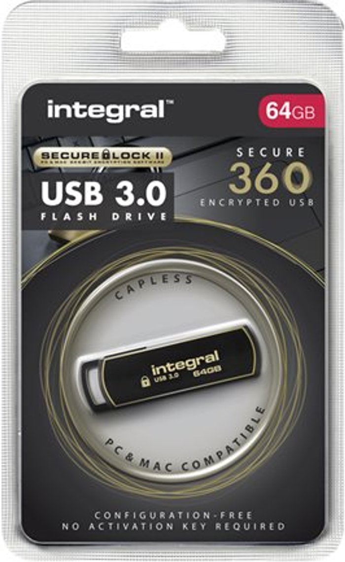 Currys Business | Integral Integral Secure 360 Encrypted USB 3.0 64GB Flash Drive INFD64GB360SEC3.0 Integral Integral Secure 360 Encrypted USB 3.0 64GB Flash Drive INFD64GB360SEC3.0