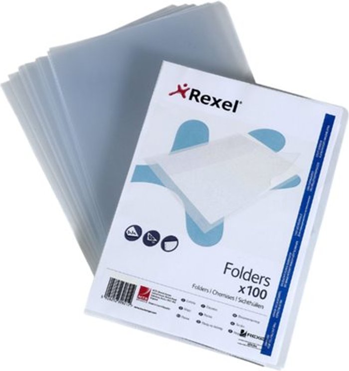 Currys Business | Rexel Rexel Superfine Cut Flush Folder A4 Clear (Pack of 100) 12175 Rexel Rexel Superfine Cut Flush Folder A4 Clear (Pack of 100) 12175