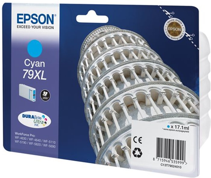 Currys Business | Epson Epson 79XL Ink Cartridge DURABrite Ultra Ink High Yield Tower of Pisa Cyan C13T79024010 Epson Epson 79XL Ink Cartridge DURABrite Ultra Ink High Yield Tower of Pisa Cyan C13T79024010