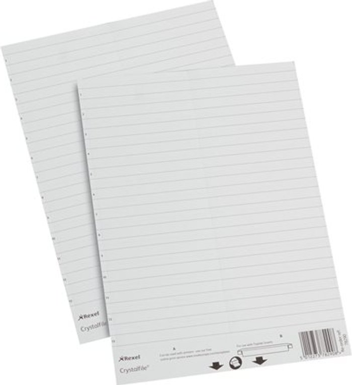 Currys Business | Crystalfile Rexel Crystalfile Classic Linked Tab Inserts White (Pack of 50) 78290 Crystalfile Rexel Crystalfile Classic Linked Tab Inserts White (Pack of 50) 78290