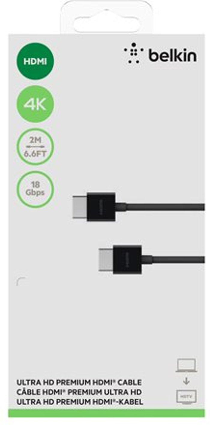 Currys Business | Belkin BELKIN Premium AV10168BT2M-BLK High Speed HDMI Cable - 2 m Belkin BELKIN Premium AV10168BT2M-BLK High Speed HDMI Cable - 2 m