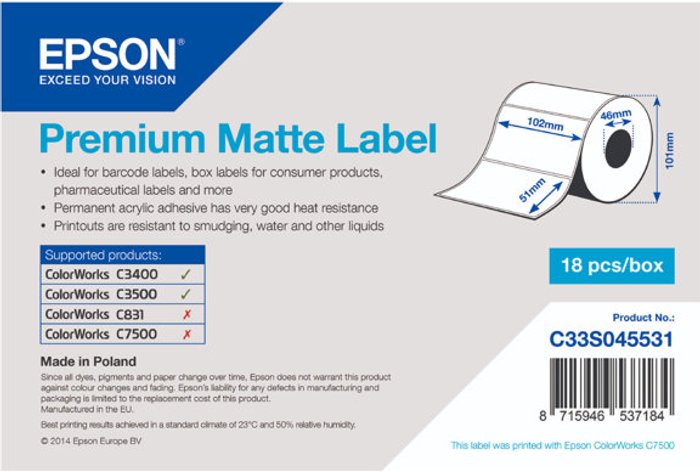 Currys Business | Epson Epson Premium - die cut labels - matte - 650 label(s) - 102 x 51 mm Epson Epson Premium - die cut labels - matte - 650 label(s) - 102 x 51 mm