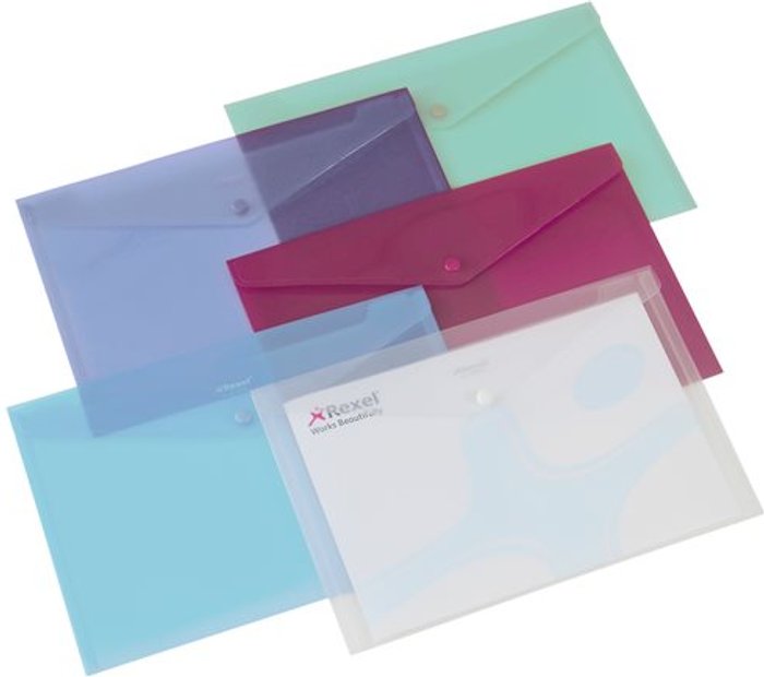 Currys Business | Rexel Rexel Popper Folder A4 Clear Assorted (Pack of 6) 16129AS Rexel Rexel Popper Folder A4 Clear Assorted (Pack of 6) 16129AS