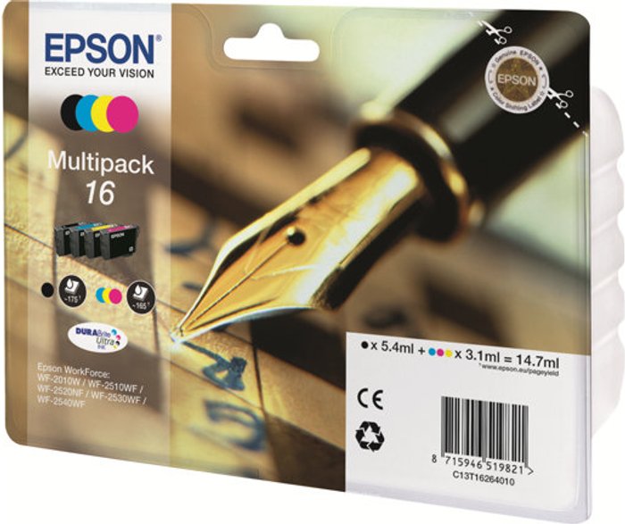 Currys Business | Epson EPSON Pen & Crossword T1626 Cyan, Magenta, Yellow & Black Ink Cartridges - Multipack Epson EPSON Pen & Crossword T1626 Cyan, Magenta, Yellow & Black Ink Cartridges - Multipack