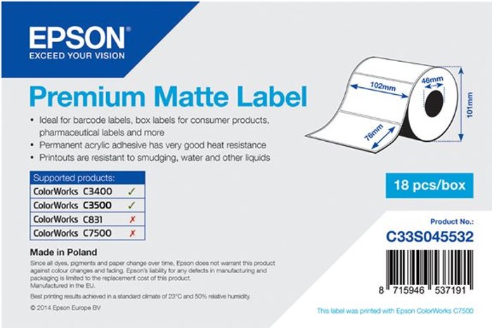 Currys Business | Epson Epson Premium - die cut labels - matte - 440 label(s) - 102 x 76 mm Epson Epson Premium - die cut labels - matte - 440 label(s) - 102 x 76 mm