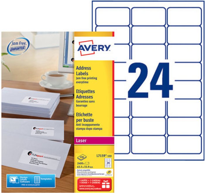 Currys Business | Avery Avery - address labels - 2400 label(s) - 63.5 x 33.9 mm Avery Avery - address labels - 2400 label(s) - 63.5 x 33.9 mm