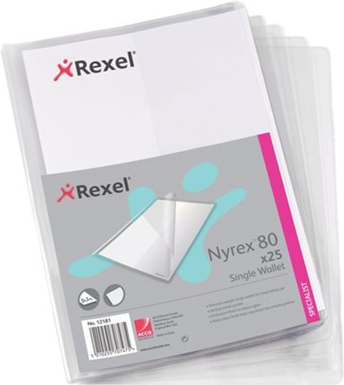 Currys Business | Rexel Rexel Nyrex Single Wallet A4 Clear (Pack of 25) 12181 Rexel Rexel Nyrex Single Wallet A4 Clear (Pack of 25) 12181
