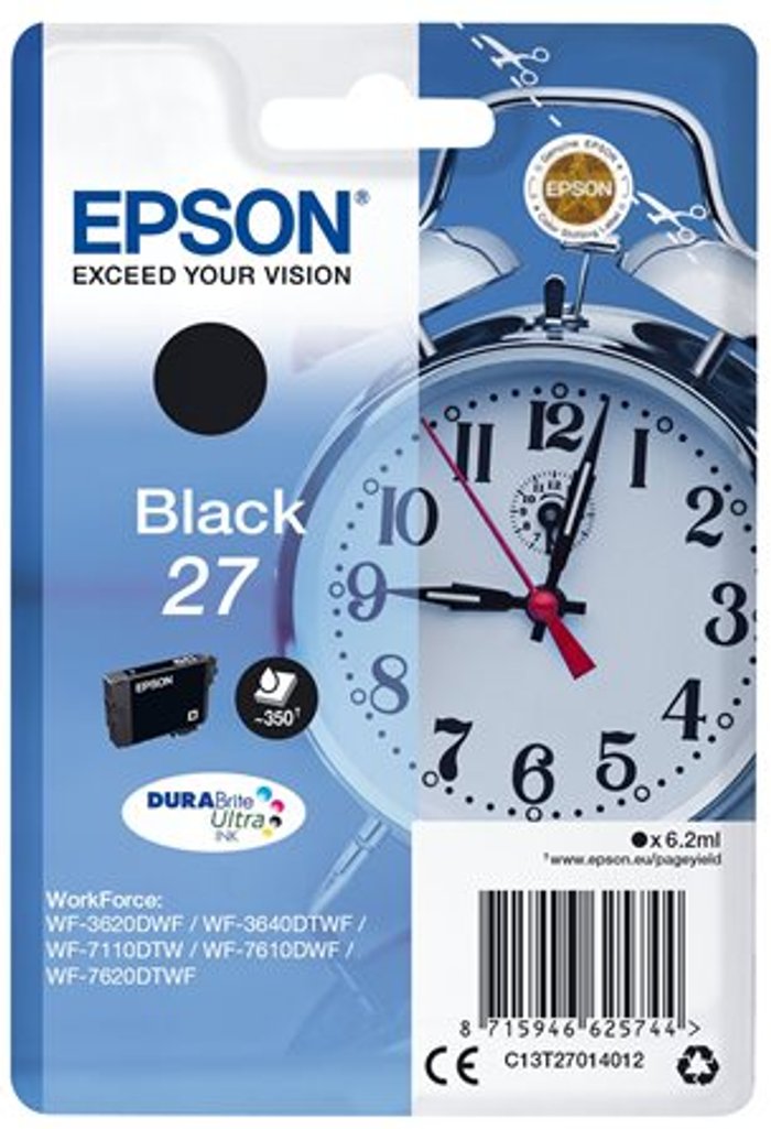 Currys Business | Epson Epson 27 Ink Cartridge DURABrite Ultra Alarm Clock Black C13T27014012 Epson Epson 27 Ink Cartridge DURABrite Ultra Alarm Clock Black C13T27014012
