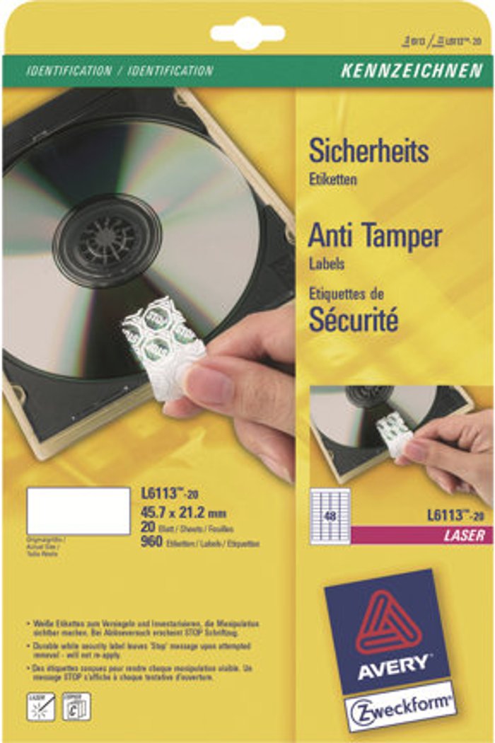 Currys Business | Avery Avery Anti-tamper Label - labels - 960 pcs. - 21.2 x 45.7 mm Avery Avery Anti-tamper Label - labels - 960 pcs. - 21.2 x 45.7 mm