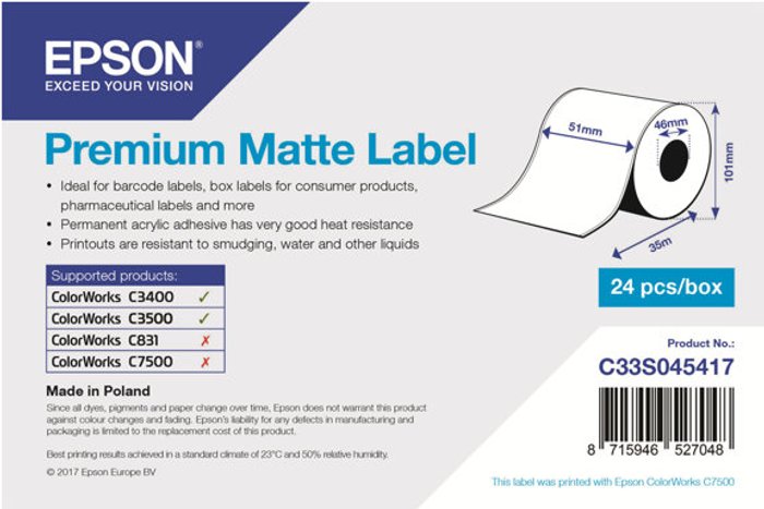 Currys Business | Epson Epson Premium - label continuous paper - matte - 1 roll(s) - Roll (5.1 cm x 35 m) Epson Epson Premium - label continuous paper - matte - 1 roll(s) - Roll (5.1 cm x 35 m)