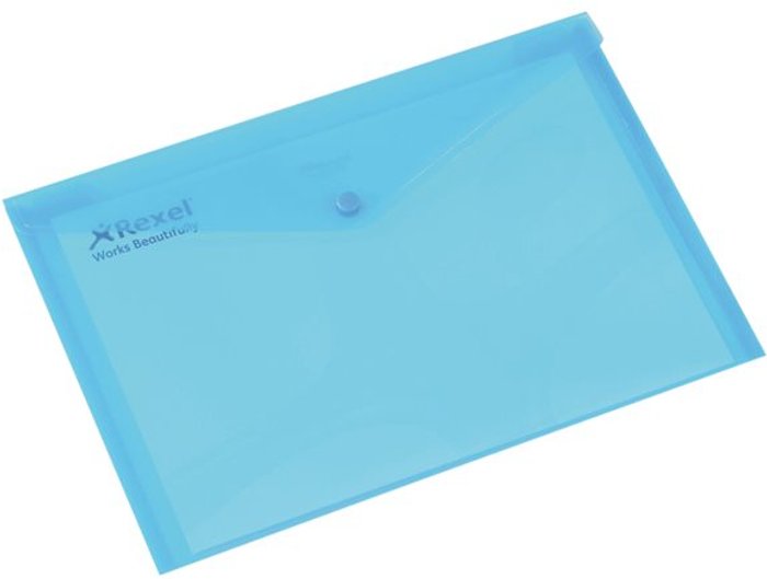 Currys Business | ACCO-REXEL Rexel Popper - document wallet - for A4 - capacity: 150 sheets - transparent blue (pack of 5) ACCO-REXEL Rexel Popper - document wallet - for A4 - capacity: 150 sheets - transparent blue (pack of 5)