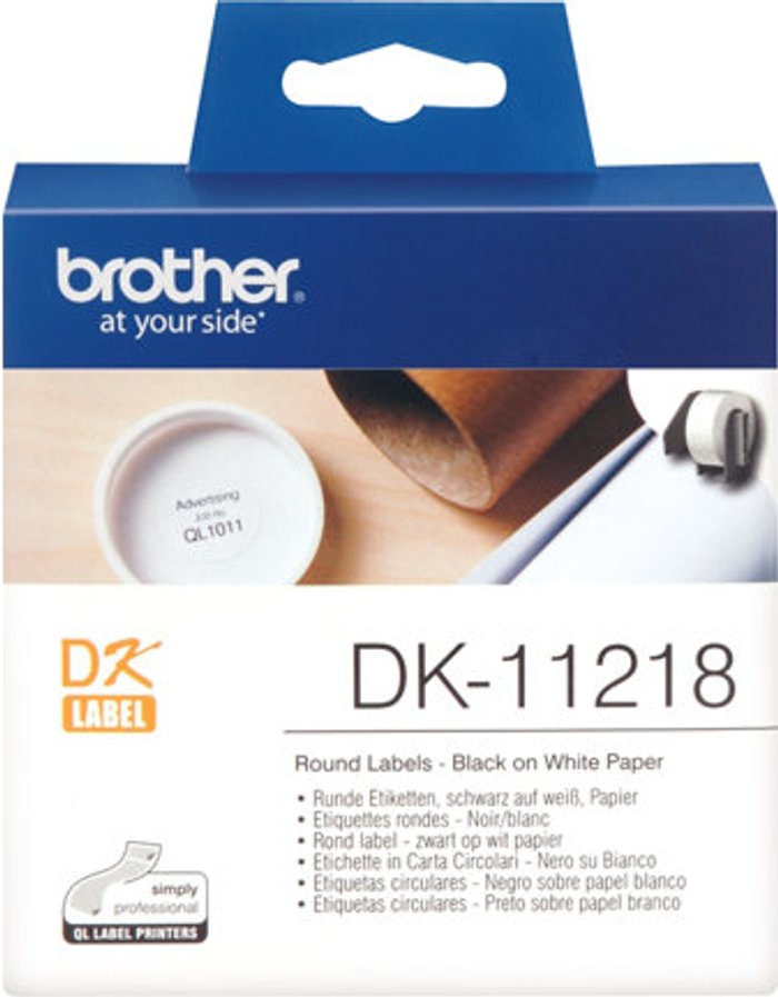 Currys Business | P-Touch Brother Label Roll 24mm Round 1000 Per Roll Black on White DK11218 P-Touch Brother Label Roll 24mm Round 1000 Per Roll Black on White DK11218
