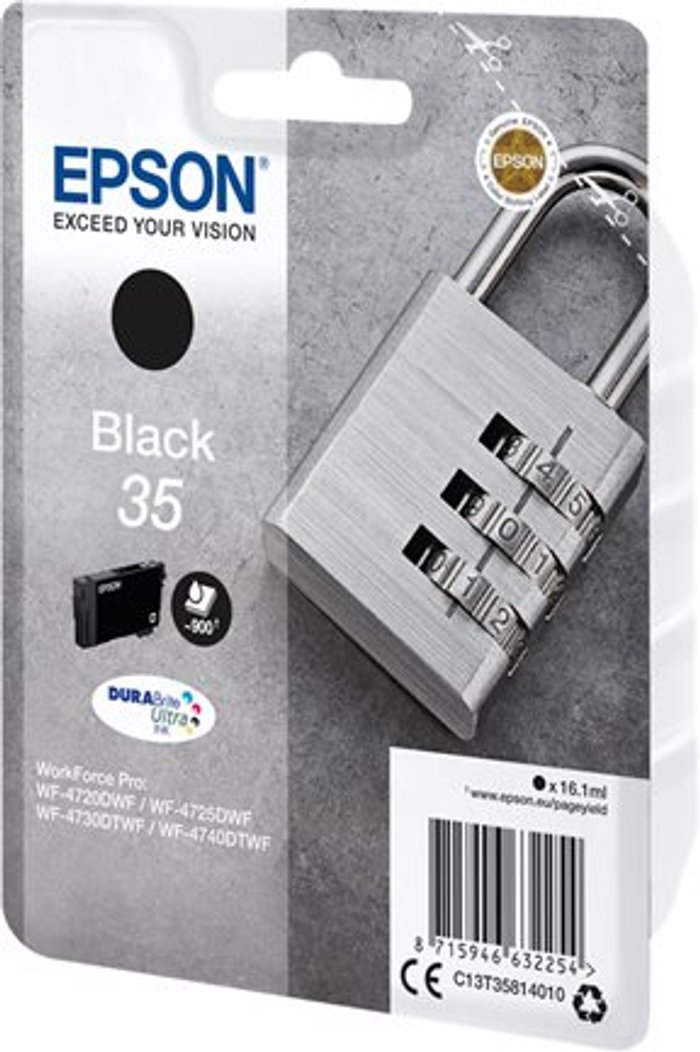 Currys Business | Epson Epson 35 Ink Cartridge DURABrite Ultra Padlock Black C13T35814010 Epson Epson 35 Ink Cartridge DURABrite Ultra Padlock Black C13T35814010