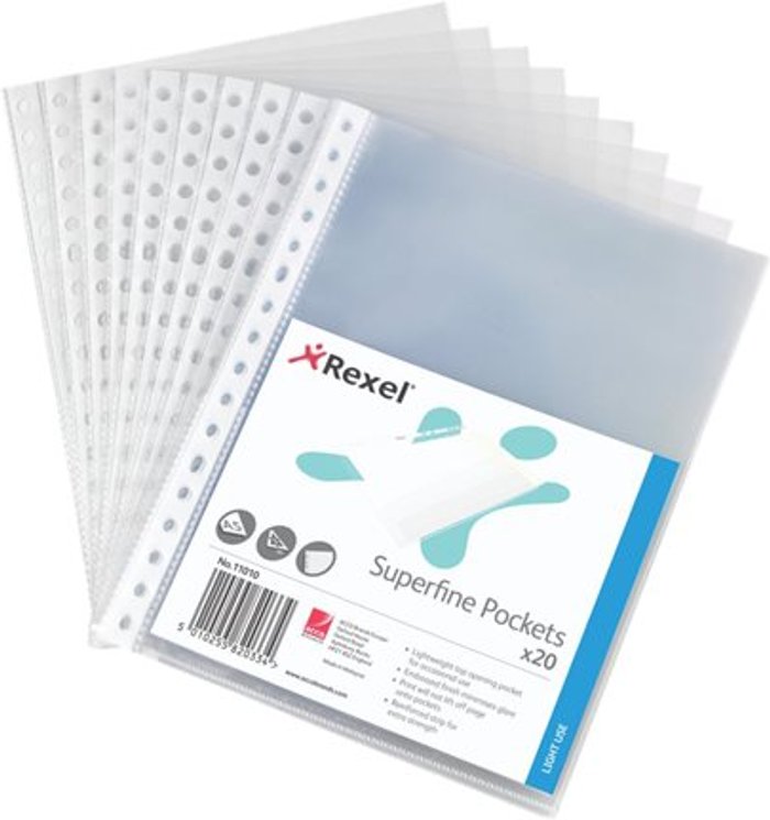 Currys Business | Rexel Rexel Superfine Pocket Top Opening A5 Clear (Pack of 20) 11010 Rexel Rexel Superfine Pocket Top Opening A5 Clear (Pack of 20) 11010