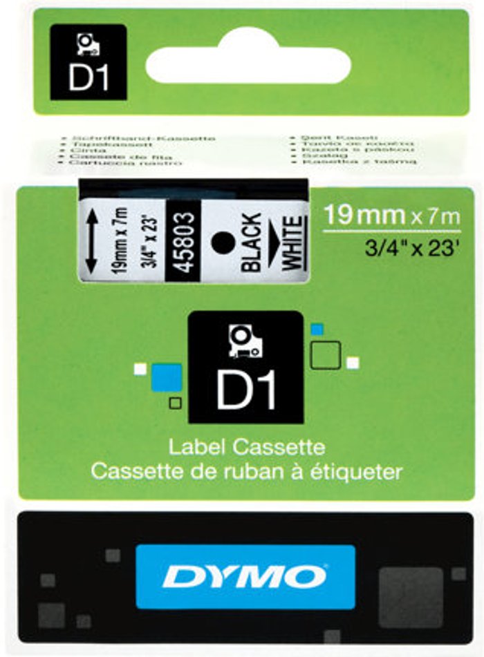 Currys Business | Dymo Dymo 45803 D1 LabelMaker Tape 19mm x 7m Black on White S0720830 Dymo Dymo 45803 D1 LabelMaker Tape 19mm x 7m Black on White S0720830