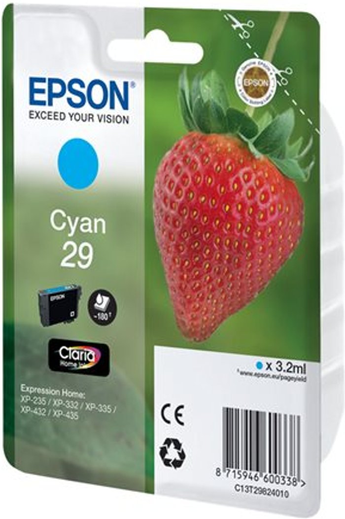 Currys Business | Epson EPSON Strawberry 29 Cyan Ink Cartridge Epson EPSON Strawberry 29 Cyan Ink Cartridge