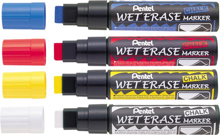 Currys Business | Pentel Pentel Liquid Chalk Marker Chisel Tip Jumbo Assorted Pack of 4 SMW56/4-BCGW Pentel Pentel Liquid Chalk Marker Chisel Tip Jumbo Assorted Pack of 4 SMW56/4-BCGW