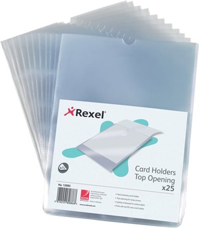 Currys Business | Rexel Rexel Card Holders Polypropylene A5 Clear (Pack of 25) 12093 Rexel Rexel Card Holders Polypropylene A5 Clear (Pack of 25) 12093