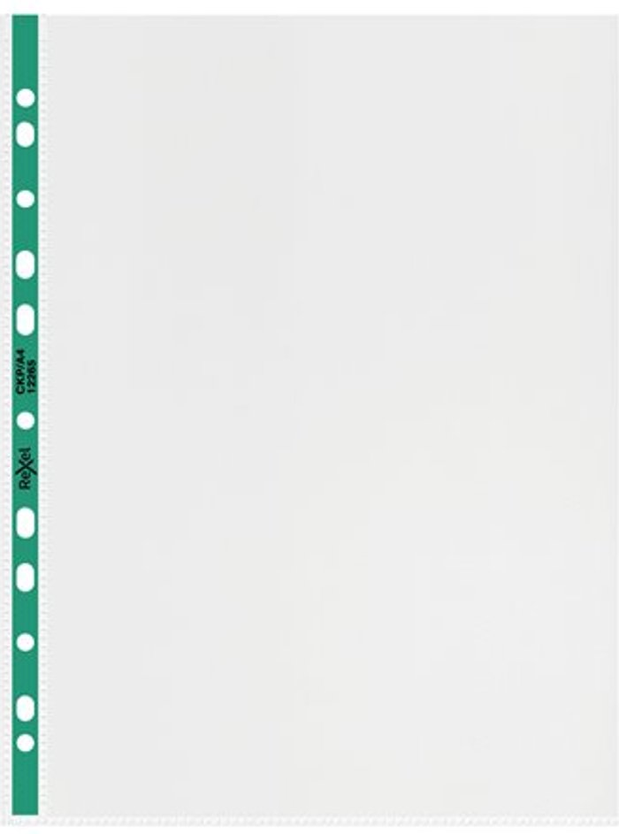 Currys Business | Rexel Rexel Nyrex Premium Pocket CKP/A4 Green Spine Glass Clear (Pack of 100) 12265 Rexel Rexel Nyrex Premium Pocket CKP/A4 Green Spine Glass Clear (Pack of 100) 12265